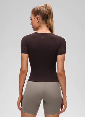 Image of CRZ YOGA Softembrace High Neck T-Shirt | Workout, Ultra Soft, Tight Fit, Waist Length, Short Sleeve Tops for Women