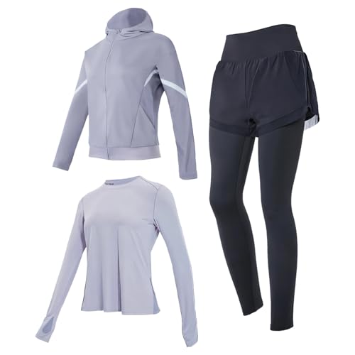 Tenues de yoga trois pièces femme XXL avec veste pantalon et short