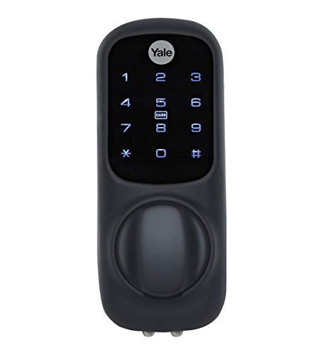 Yale Cerradura de puerta conectada sin llave, color negro, no necesita llave, bloqueo/desbloqueo con código PIN, etiqueta de llave, llavero, tarjeta de llave, etiqueta de teléfono, compatible con