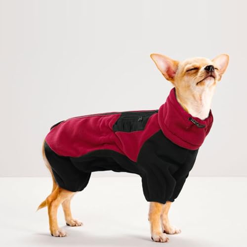Wintermantel Hund, Hundepullover Mittelgroße Hunde Fleecemantel Hunde Thermomantel Hundemantel mit Bauchschutz Hundeanzug Winter(Rot, M)