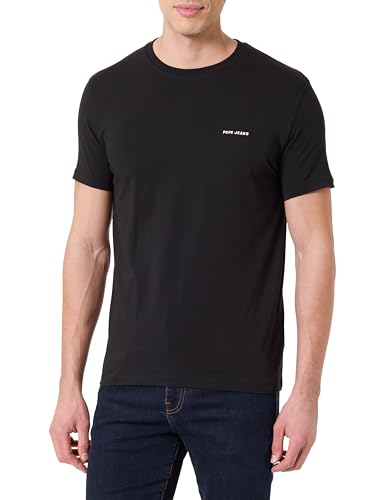 Pepe Jeans Camiseta elástica con Logotipo básico para Hombre, Color Negro (Negro), Talla M, Negro (Negro), M