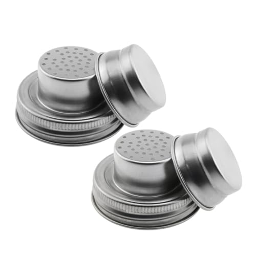 Hohopeti 2Pcs Stainless Steel Mason Jar Shaker Lids Spice Jar Caps with Non Slip Grip for Cocktail Mixing Storage Fits Mouth Mason Jars
