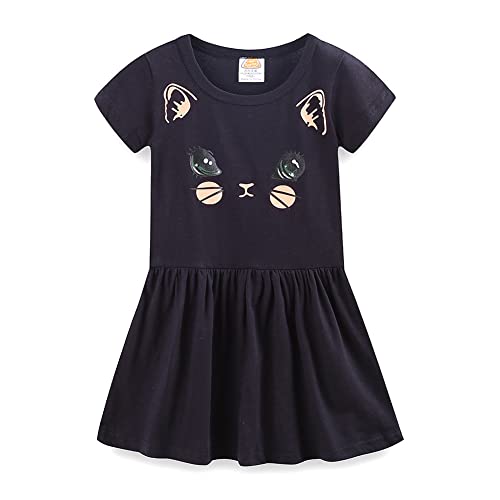 Mud Kingdom Little Girls Dresses Cotton Summer Holiday Cute Cat Dress Short Sleeve