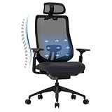 COLAMY XK01 Atlas Ergonomischer Bürostuhl, Netz-Chefsessel mit verstellbarem Kopfstütze, Computer Schreibtischstuhl Drehstuhl mit 4D-Armlehnen, Nylonbasis/Schiebesitz/Neigungssperre, Schwarz
