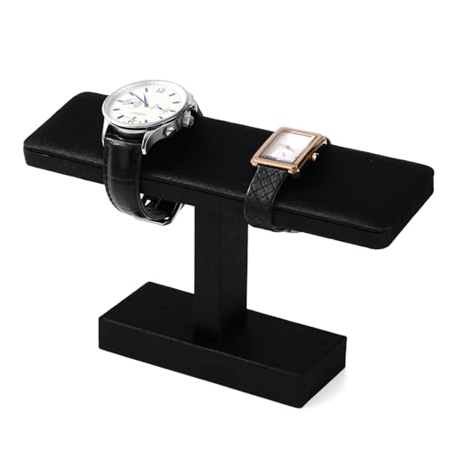 Microfiber T-bar Bracelet Watch Stand Jewelry Bracelet Watch Holder Necklace Bangle Organizer Holder Jewelry Stand,Solid Wood Interior(Black)