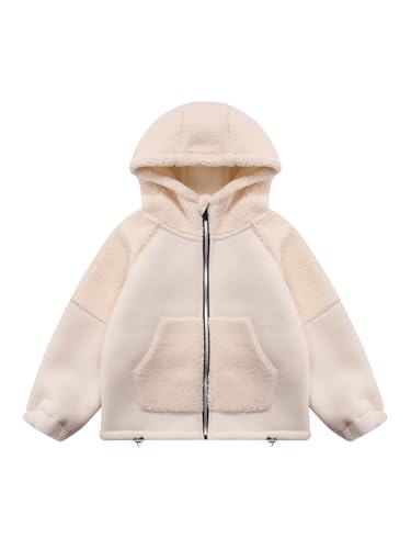Kids Boys Winter Thick Fleece Hooded Jacket Long Sleeve Zipper Coat Drawstring Windproof Outerwear with Pockets