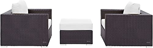 Image of Amazon Brand - Solimo Solara Outdoor 3 Piece Sofa Set | Balcony Sofa | Patio Furniture Sets | Conversation Sets | Wicker | Garden | Balcony | (Brown-White)