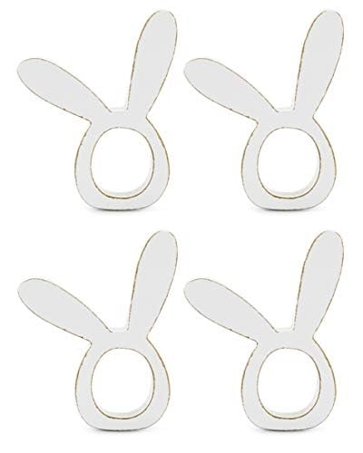 Auldhome Bunny Napkin Rings (Set Of 4); Easter And Holiday Rabbit Ear Wooden Napkin Rings #TOP8