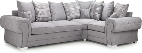 2 C 1 Corner Sofa - Verona Scatter Back Sofa - Grey Fabric Upholstered Couch - Comfy 4 Seater Couch Corner Seater for Living Room Lounge Indoors Decor (Right Hand)