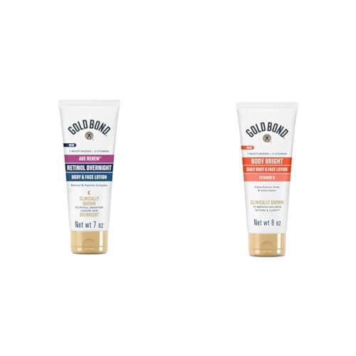 Gold Bond Age Renew Retinol Overnight Body & Face Lotion, With Retinol & Peptide Complex, 7 oz. & Body Bright Daily Body & Face Lotion With Vitamin C, 8 oz.