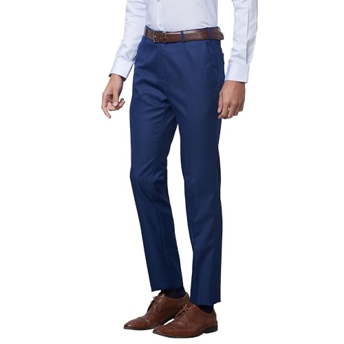 Image of Raymond Men Slim Fit Solid Pattern Poly Viscose Blend Pleatless Formal Trouser