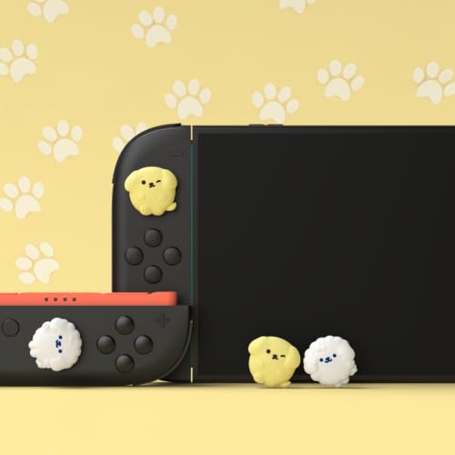 Image of PlayVital Thumb Grips for Nintendo Switch 2 | Kawaii Silicone Joystick Caps (4-Pack) - Cute Accessories Animal Design Thumbstick Covers for Joycon 2 - Fluffy & Winky Pups