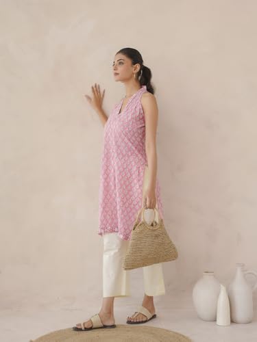 Image of GOODHAND Women Printed Cotton Kurti | Casual Long Kurta | Comfortable Ethnic Wear with Relaxed Fit