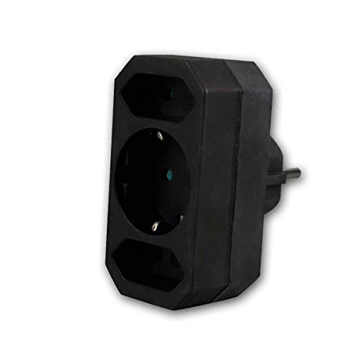 Kombi-Adapter 2X Europa-Stecker, 1x Schutzkontakt-Stecker, schwarz
