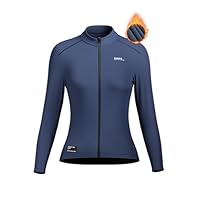 INBIKE Maillot Ciclismo Mujer Camiseta Ciclismo Manga Larga Maillot MTB con 3 Bolsillos Invierno Cálido con Forro Polar Alto Elástico Transpirable Azul XS