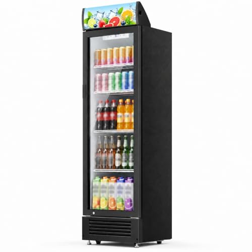 Image of Kismile 9.1 Cu.Ft Large Commercial Refrigerator with Customizable Lightbox, Display Fridge with Wheels, Lock & Key, Double-Tempered Glass Beverage Refrigerator for Bar, Restaurant, Outdoor