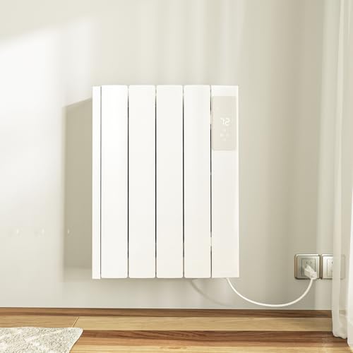 BREEZEHEAT 800w Plug-in Electric Panel Heater-Convection Wall Heaters for Indoor Use, No Fan Design, Freestanding/Wall Mount Space Heater w/Digital Display, 24H Timer, Adjustable Thermostat, White