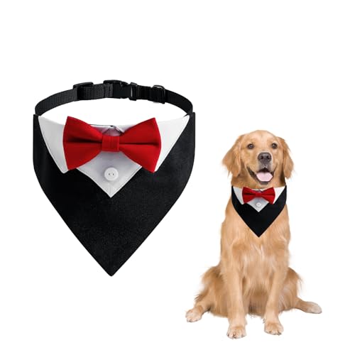 Hunde Smoking Bandana - Formelles Smokinghalstuch Verstellbar für Hochzeit, Haustier Anzug mit Fliege und Krawatte für Katzen, Geburtstag Kostüme