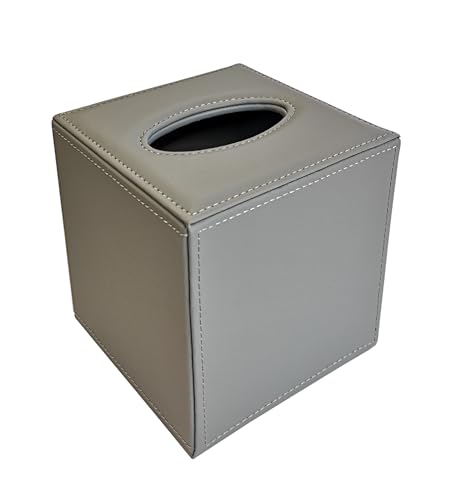 OSCO Grey Faux Leather Square Tissue Box, Elegant Tissue Holder, Napkin Dispenser for Home Office Bedroom, Premium Leather Effect Tissue Cover, Fits Standard Square Tissue Cartons, Single - Cosy Home Interiors OSCO Grey Faux Leather Square Tissue Box, Elegant Tissue Holder, Napkin Dispenser for Home Office Bedroom, Premium Leather Effect Tissue Cover, Fits Standard Square Tissue Cartons, Single