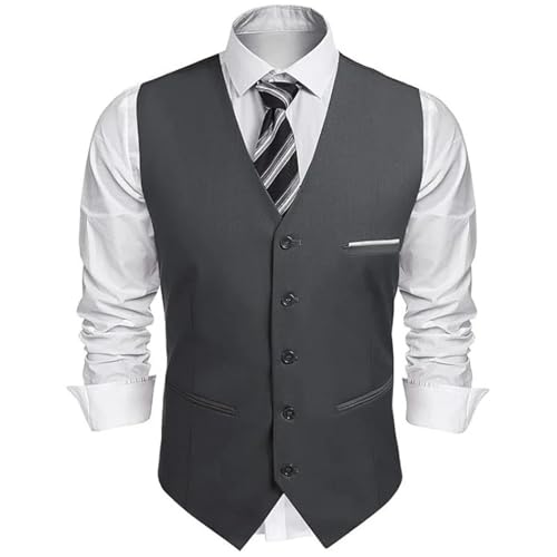 Men's Slim Fit Suit Vest V Neck Sleeveless Business Wedding Formal Casual Solid Color Vest