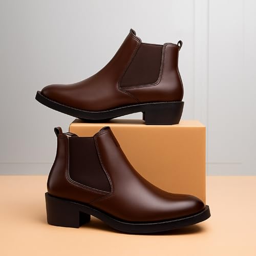 Image of BXXY Men's Faux Leather Material Casual Formal Slipon Chelsea Boot and Dress Boot with 5.08 Cm Block Heel Height.