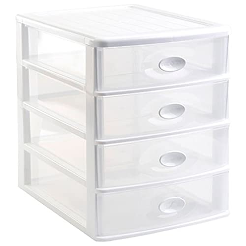 Acan Tradineur - Cajonera de sobremesa Loira de plástico, 4 cajones transparentes, torre almacenaje multiusos, oficina, baño (Blanco, 35 x 27 x 35,5 cm)