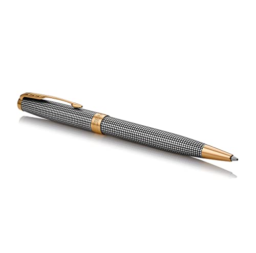 Image of Parker Sonnet Ballpoint Pen Chiselled Silver with Gold Trim Medium Point Black Ink (1931492)