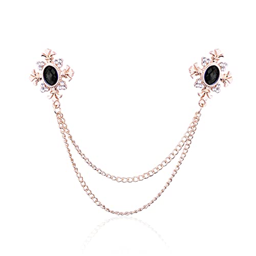 Image of Anmpab Cross Crystal Tassel Chain Brooch Gold Silver Tassel Collar Pins Broochs Rhinestone Lapel Pin for Men Women Suit Accessories