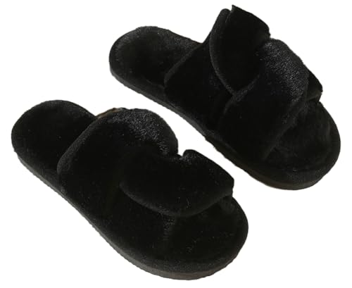 Women’s Open Toe Plush Slippers 2025 Crisscross Indoor Outdoor Slipper Winter Fall Warm Memory Foam House Shoes