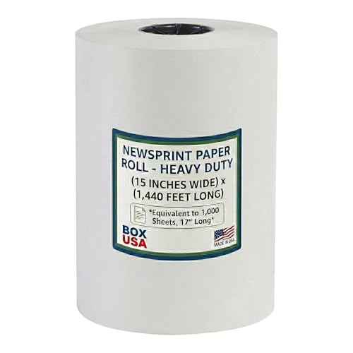 Image of Box USA Packing Paper Roll 15 inch x 1400ft (1,000 Sheets 17 inch Equivalent) - Newsprint Paper for Shipping, Storage and Moving Supplies, White