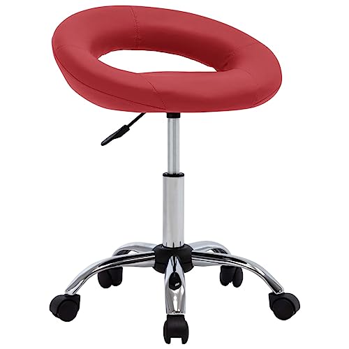QJBSAVVA Chaise Pivotante de Salle à Manger Rouge Bordeaux, Fauteuil de Table en Similicuir Réglable en Hauteur avec roulettes et Pied en Acier Chromé, 45 x 43 x 57,5-69,5 cm