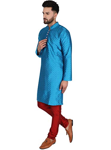 Image of SKAVIJ Men's Art Silk Woven Design Kurta Pajama Set Festive Jacquard 2-Piece Ethnic Dress