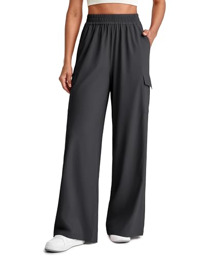 G4Free Lightweight Wide Leg Cargo Pants Women High Waisted Lounge Pants with 4 Pockets for Casual Travel Summer Fall