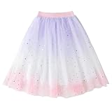 Jastore Girls Tulle Skirts A-line Mesh Skirt Long Tutu Skirts Dress Stars Sequins Tutu Skirt for Toddler Girls (US, Age, 5 Years, 8 Years, Rainbow Pink)