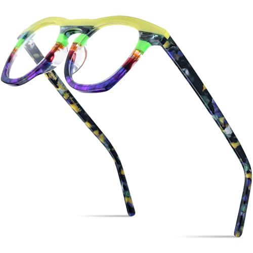 Image of HEPIDEM Multicolor Acetate Glasses Frame Women,Round Vintage Retro Optical Eyeglasses 9339