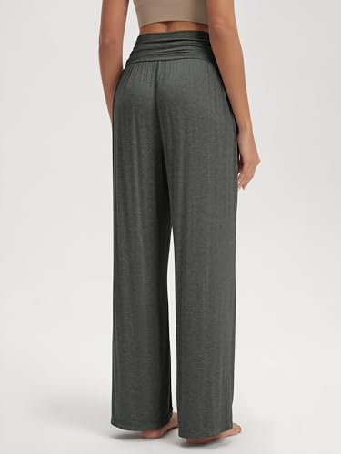 Image of ODODOS Women's Wide Leg Palazzo Lounge Pants with Pockets Light Weight Loose Comfy Casual Pajama Pants-32 inseam, Heather Charcoal, X-Large