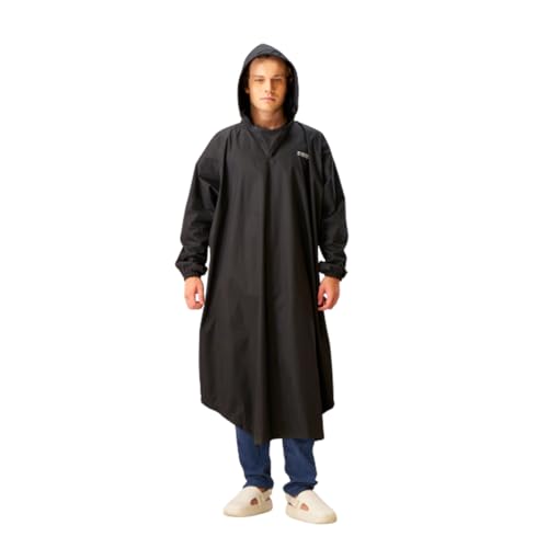 Image of ZEEL Polyester Rain Poncho Hooded Coat One Size Suit For Men And Women With Adjustable Hood Along With Reflective Back, Unisex Lightweight Long Coat And Reusable& Packable, Az31 Black Free