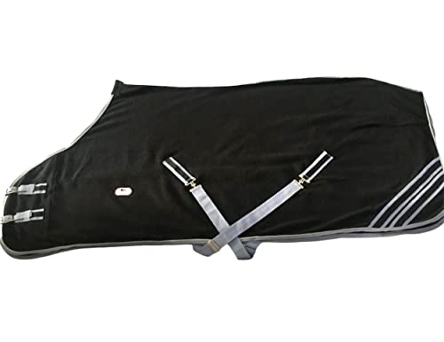 Image of Majestic Ally Anti Pill Fleece Horse Blanket /Sheet with Silver Braided Rope (Black, 76)