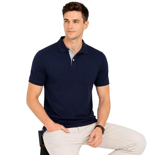 Image of Men's Solid Polo T-Shirt | Short Sleeve | Regular Fit | Soft Breathable Fabric | Casual & Smart Wear | Button Placket Collar Top |