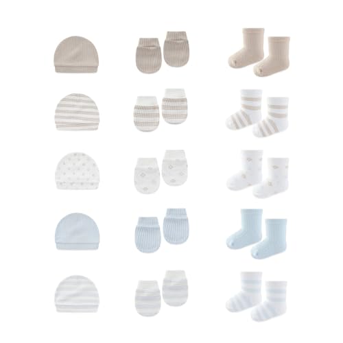 Image of BABYSOLIS 15 Pack Infant Hats Gloves Socks Unisex Baby Boy Girl Accessories Set Cotton New Born Caps Mittens