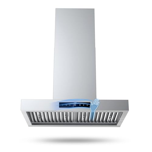 30 Inch Wall Mount Range Hood 1200CFM, 4-Speed Wall Mount Range Hood with Touch Control & Gesture Sensing Stainless Steel Kitchen Stove Vent Hoods with 2 LED Lights Luxury Series