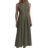 2025 Women's Fashion Round Neck Sleeveless Waist Long Dress Cute Winter Dresses for Women (Army Green, S)