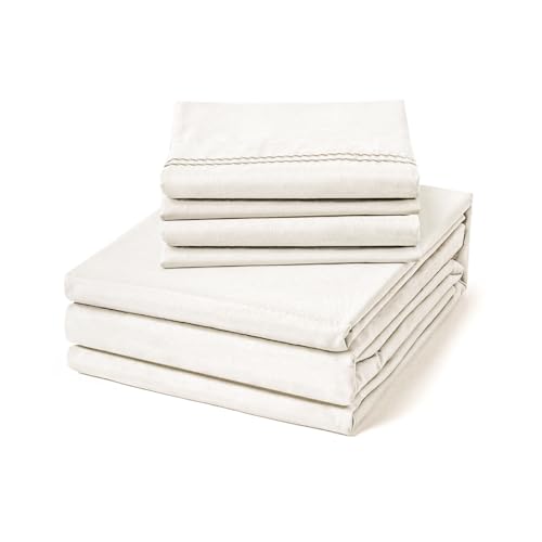 Image of ClevaHome Queen Sheets Set - 6 Piece Fitted Bed Sheet Set, Crystal White
