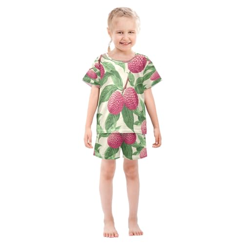 Pajama Sets Short Sleeve Lychee Fruit Green Leaves Soft Cotton Summer Sleepwear 2 Piece PJS Size 5-14T4
