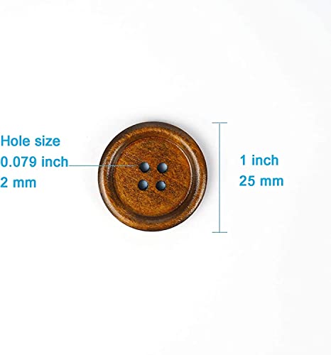 Image of Pack of 12 Buttons Diameter 25 mm,(1 inch) 4 Holed for Sewing and Art and Craft Round Buttons with 4 Holes| (Brown Wooden)
