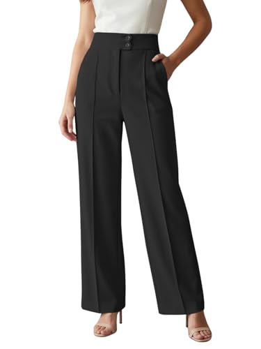 Image of GRECIILOOKS Korean Style Trousers | High Waist Wide Leg Formal Pants | Ankle Length Stretchable Office Wear | Button Closure Straight Fit | Regular Fit Pants for Women