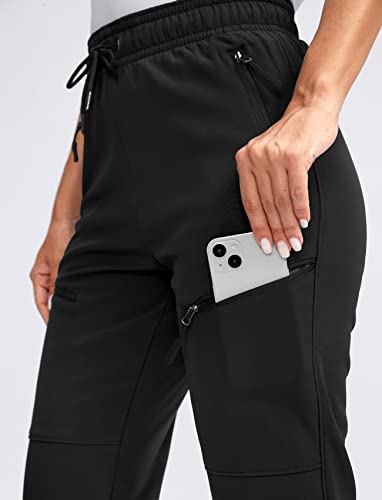 Santiny Women's Fleece Lined Hiking Pants 4 Zipper Pockets Warm Winter Softshell Snow Ski Pants Waterproof Insulated (Black_L) #TOP3