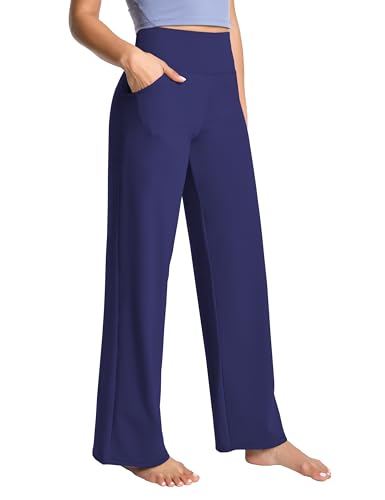 Image of BUBBLELIME Women High Waist Wide Legs Yoga Pants Loose Sweatpants Pockets | 29 inch /31 inch /33 inch /35 inch /37 inchInseam,2 Styles / Dress /Basic,Lounge,Comfy,Stretch Casual Work