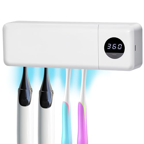 UV Toothbrush Sanitizer Sterilizer Holder - Rechargeable Tooth Brush Smart Cleaner with Light Cleaning Air Drying - Bathroom Wall Mount Holders Sanitizing Cleaning Sanitize
