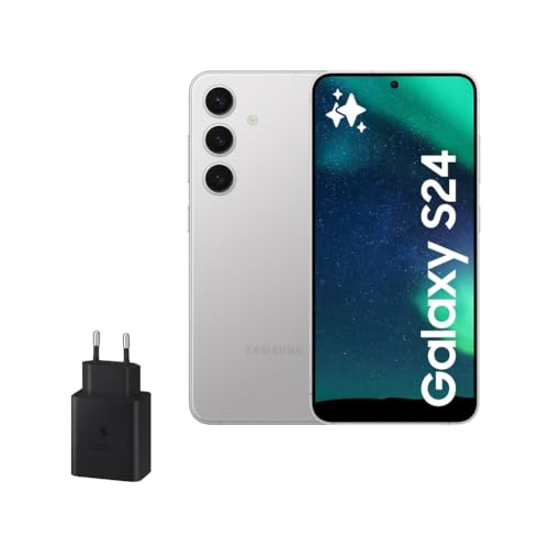 Samsung Galaxy S24 y Cargador 45W, Teléfono Móvil con IA, Smartphone Android, 8 GB RAM, 256 GB Almacenamiento, Cámara 50MP, Batería Larga Duración, Gris Marble (Versión Española)